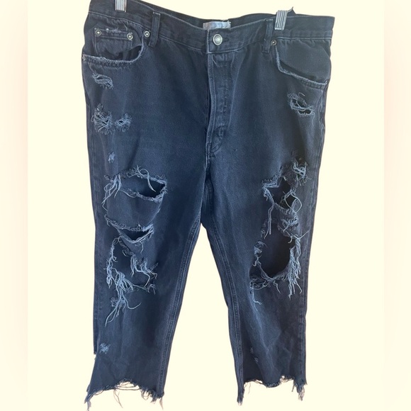Free People Maggie Distressed Wide Leg Cropped Jeans Black Size 33 - Picture 2 of 7